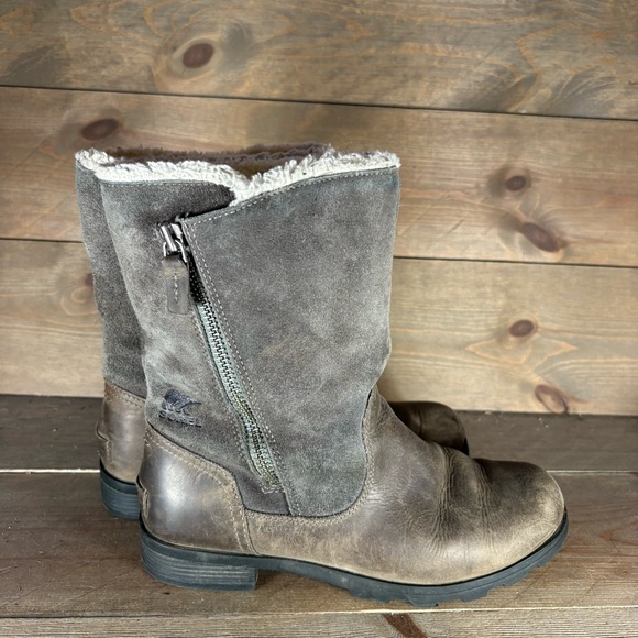 sorel emilie foldover womens size 8 shoes brown suede sherpa lined snow boots - Picture 2 of 8